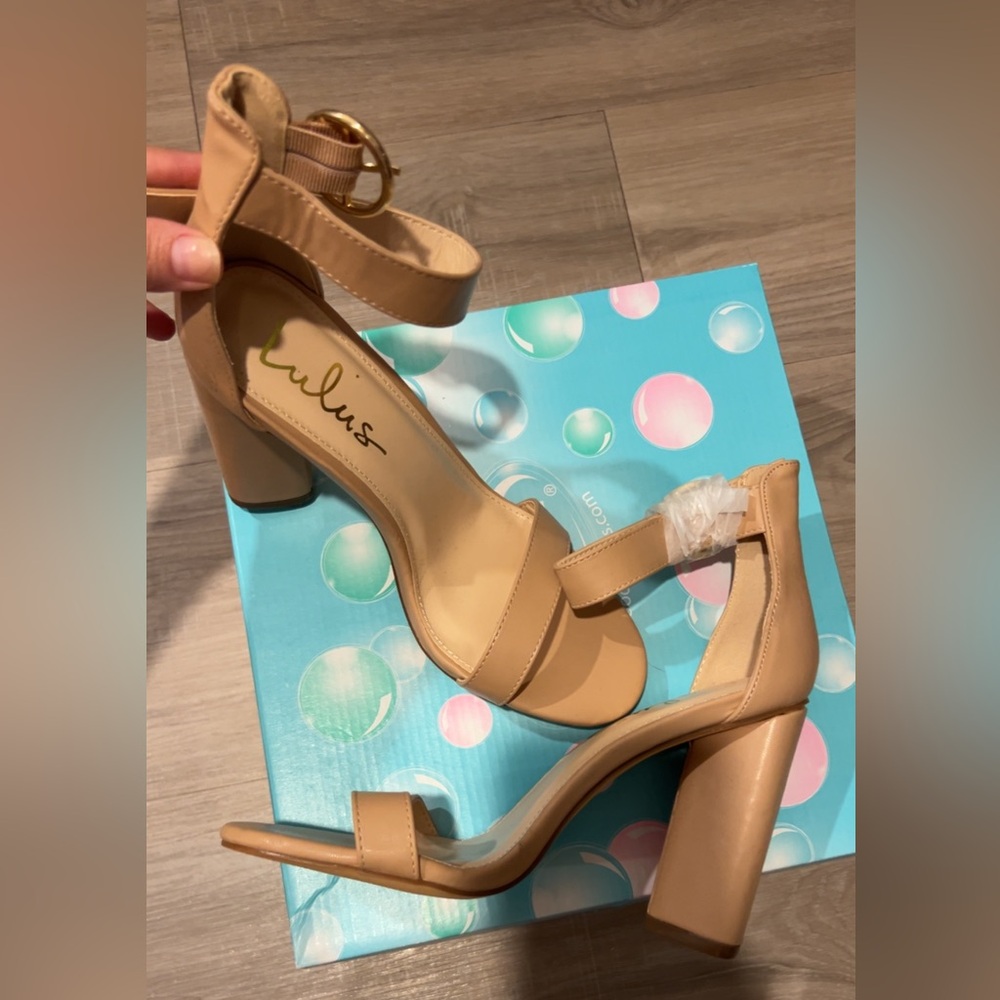 Lulu's Nude Block Heel Sandals